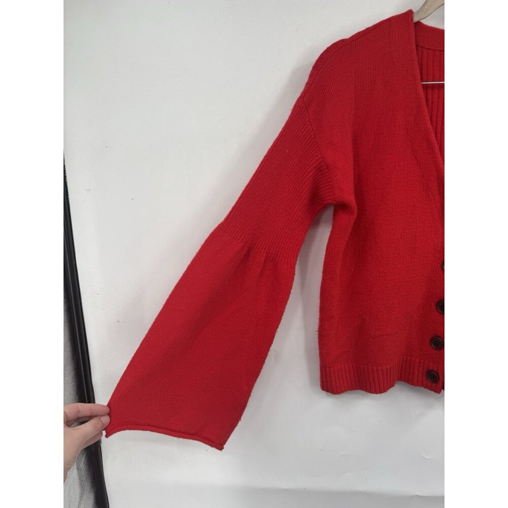 Moth By Anthropologie Bell Sleeve Cardigan Women Small Red Preppy Romantic - Picture 10 of 11